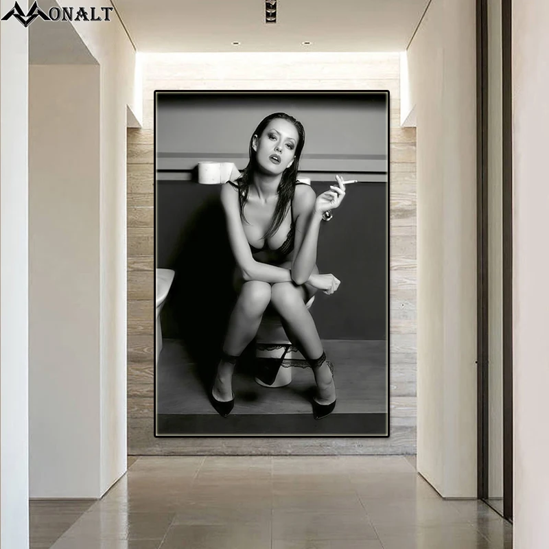 Ženska Kajenje v Kopalnico Moda plakatov in Fotografij HD platno, tisk Hoom Dekor steno dnevne sobe umetnosti Abstraktna Slika, Slikarstvo