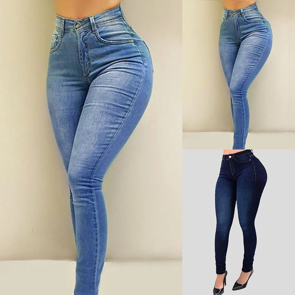 Ženske Jeans Stretch Slim Skinny Jeans Visoko Pasu Žep Traper Hlače Ženske Hlače