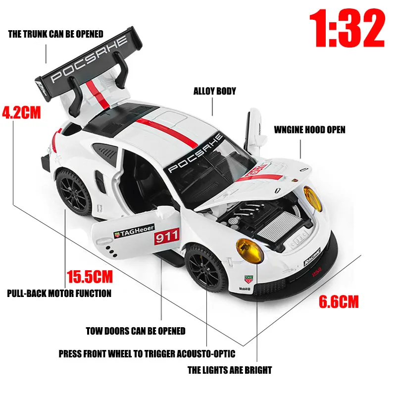 1:32 Porsche 911 RSR Model Avtomobila Die Litega Zlitine Fantje Igrače Avtomobilov Le Mans 24 Urah Superšportnega Zbirateljskih Otroci Avto Brezplačna Dostava