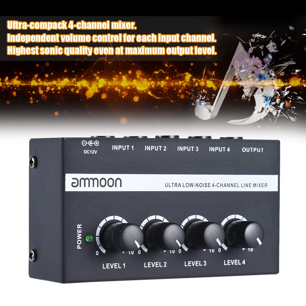 Ammoon MX400 4 Kanali Mešalnik Mešalna Ultra-kompaktno Nizka raven Hrupa Skladu Mono Zvočni Mešalnik z napajalnim Adapterjem