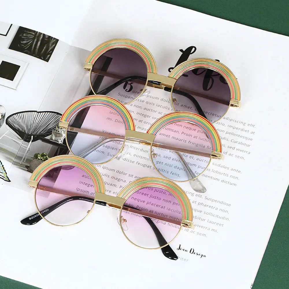 Otroci Srčkan Krog Mavrica sončna Očala Moda Fantje Dekleta UV400 Zaščito Očala Trendy Dekle sončna Očala