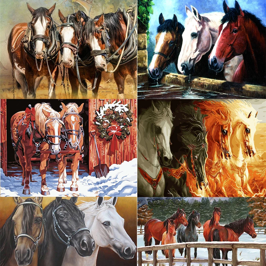Olje Barvanje Z Številkami Konj DIY brez okvirja Akril Barve Dekor Za Dom, Barvanje Z Številkami Živali Ročno Poslikane Darilo