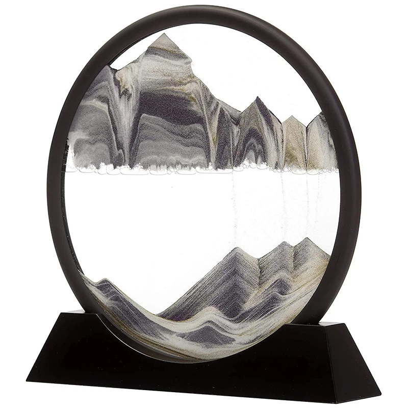 Premikanje Peska v slikah, Okrogle Steklene 3D Globoko Morje Sandscape v Gibanju Zaslon Teče Pesek Okvir(12)