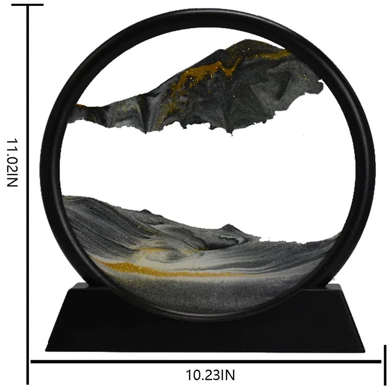 Premikanje Peska v slikah, Okrogle Steklene 3D Globoko Morje Sandscape v Gibanju Zaslon Teče Pesek Okvir(12)