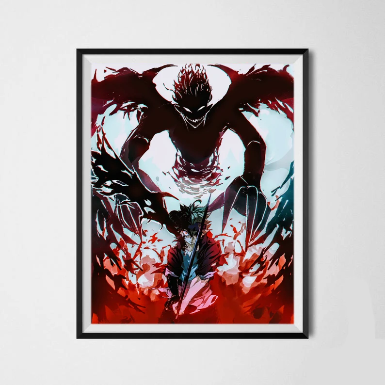 Demon Satana, Črna Detelja Temno Mečem Asta Anime Fan Art Collection Plakat za Spalnica Dekoracijo,8 x 10 Inche,Pripravljen, Da Visi