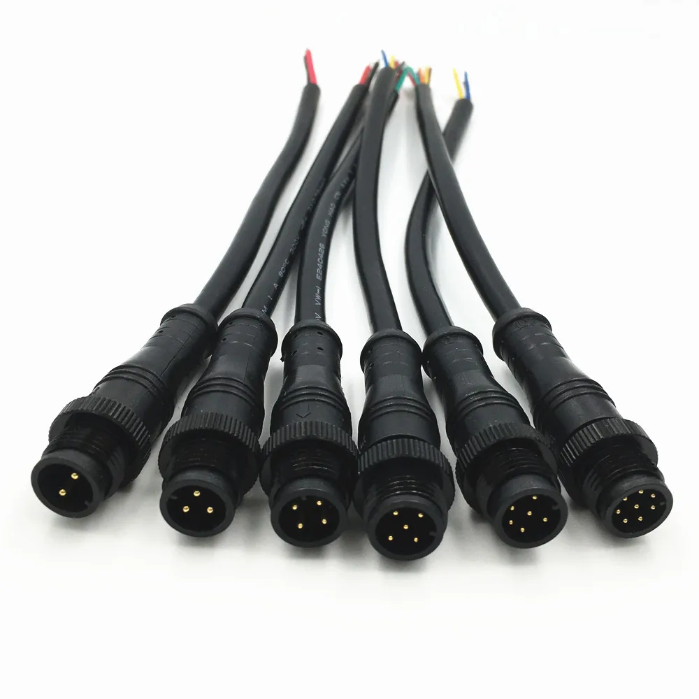 5Pair Kovinski Vijak M12 Nepremočljiva 2 3 4 5 6 8 Pin IP68 Kabel Bakrene Žice Plug za LED Trakovi Moški in Ženski Priključek Priključek Črna