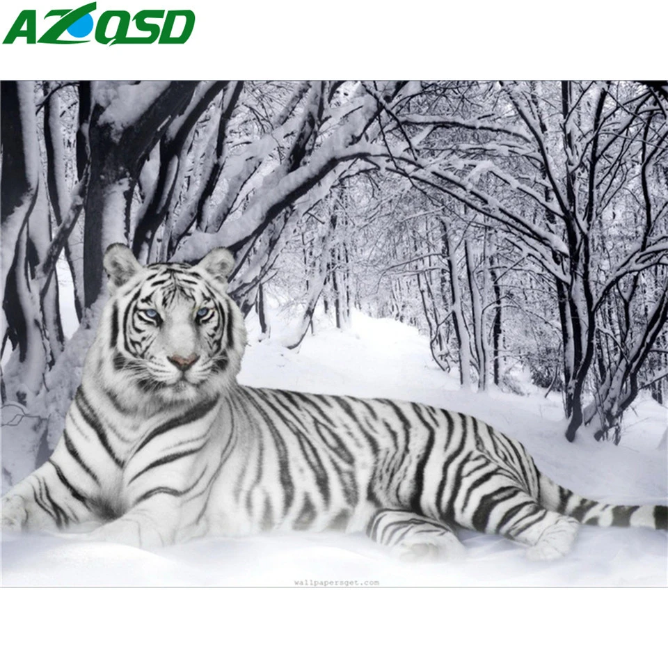 AZQSD Diamond Vezenje Diy Tiger Navzkrižno Šiv Kompleti Doma Dekoracijo Diamond Slikarstvo Živali Celoten Kvadratni Vaja Ročno Obrti
