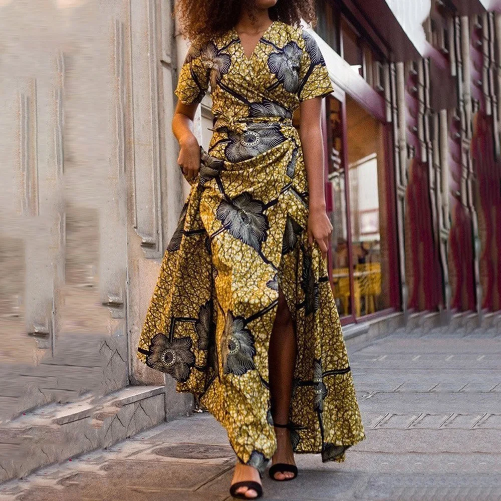Vintage Ženske Visoko Pasu Obleko Poletje 2020 Afriške Retro Stranka Dolgo Maxi Obleke Haljo Femme Vestiods Split Večerja Obleko