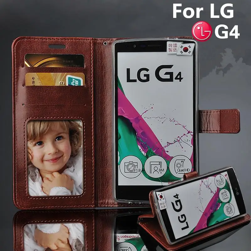 LG4 za LG G4 Primeru Denarnice Reža za Kartico Stent Primerih Konjsko Usnje Vzorec Flip Zaščito Kritje črno Ohišje za LG 4 f in 500 H810 VS999