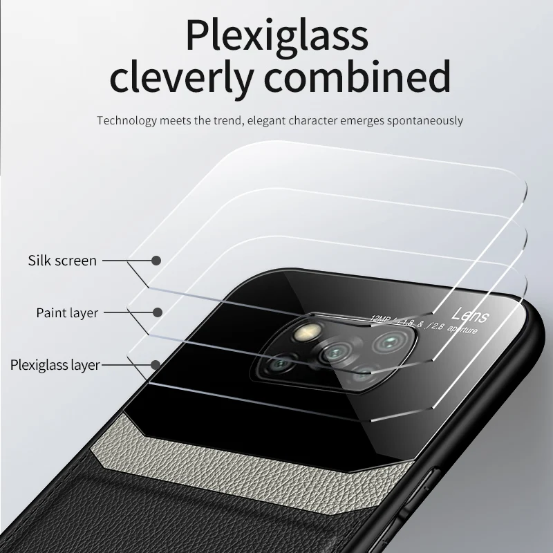 KEYSION Moda Shockproof Primeru za Xiaomi POCO X3 NFC Usnje Ogledalo Kaljeno Steklo Telefon Hrbtni Pokrovček za POCO F2 Pro X2 M2, Pro
