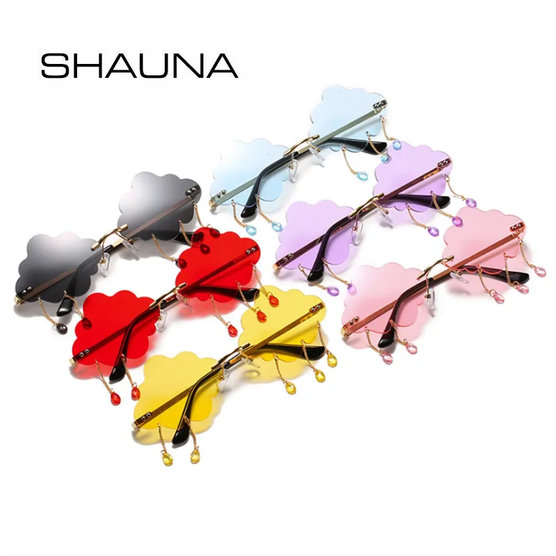 SHAUNA Edinstveno Rimless Oblak sončna Očala Ženske Modni Verigi Tassel sončna Očala UV400