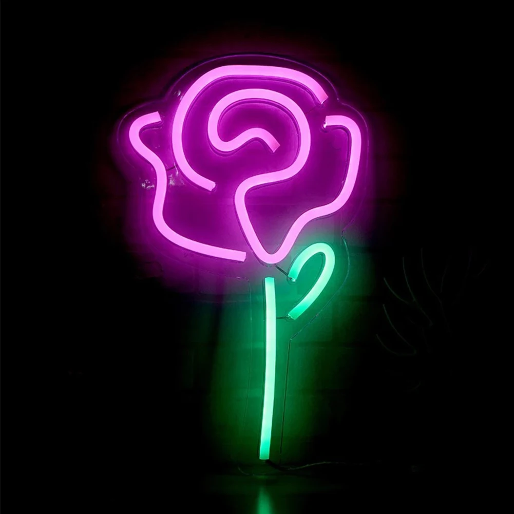 Stene Znak Visi Doma Dekor Rose Cvet Z Zeleno Steblo Spalnica Led Neon Luči Noč Stranka Otroci Soba Poročno Darilo Romantično Bar