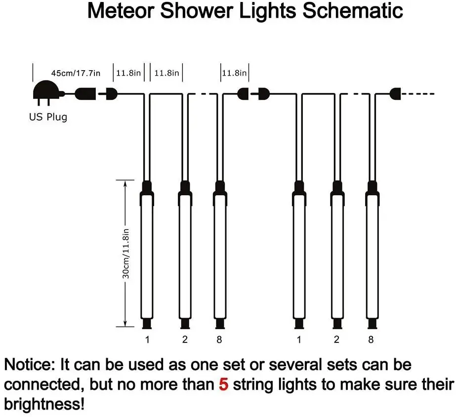 Božič Meteor Tuš Dež Luči, 8 Cevi 30 cm, V Pada Dež Pravljice Niz LED Luči, Počitnice Stranka Domov Zunanji Okras