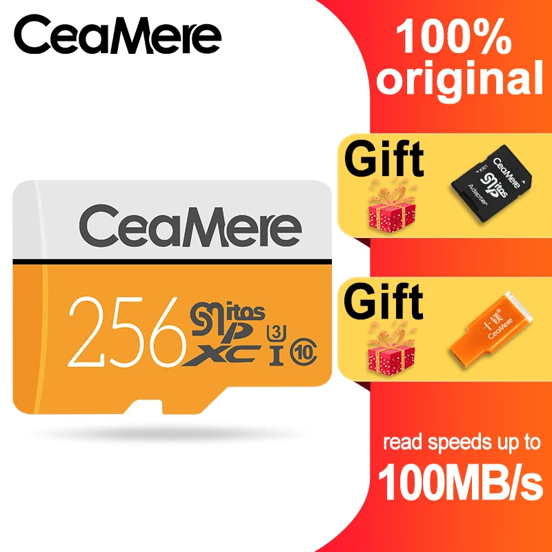 CeaMere Micro SD Kartico 256GB/128GB/64GB UHS-3 32GB/16GB/8GB Class 10 UHS-1 4 GB Pomnilniško Kartico Flash Pomnilnika, Microsd Brezplačno Crad Reader