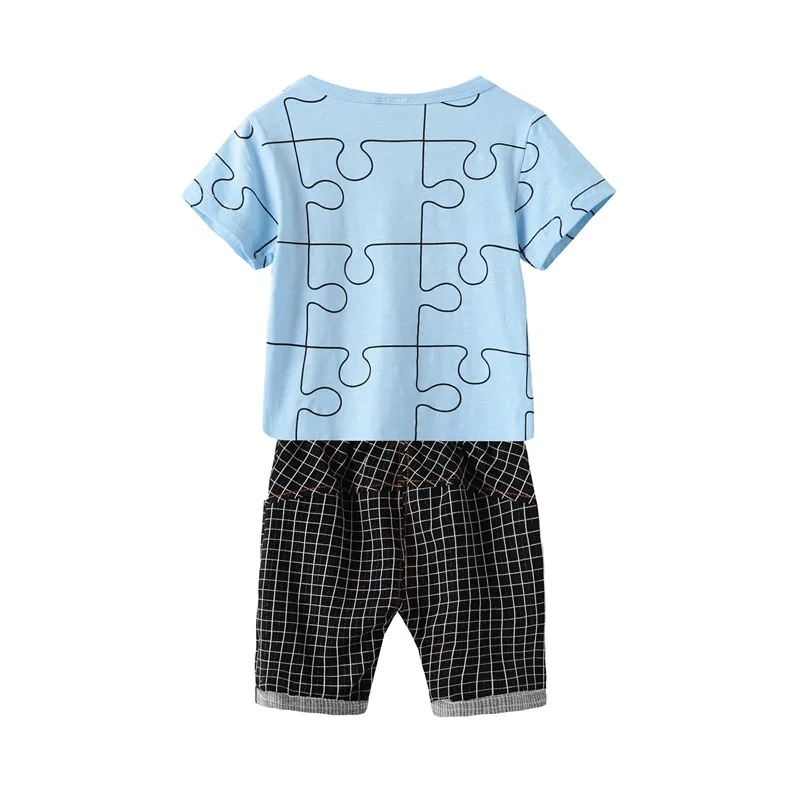 2019 novo poletje fantje kompleti oblačil geometrijske puzzle vzorec kratki rokavi T-shirt z kariran hlače 2 kos set za otroke bo ustrezala