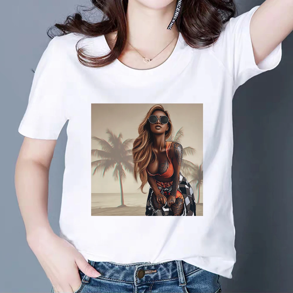 Harajuku T-majice Hipster Melanin Črno Dekle, Ženska T-shirt Femme Osebnost T Shirt Ulične Tee Shirt Modi Tiskanje Vrh