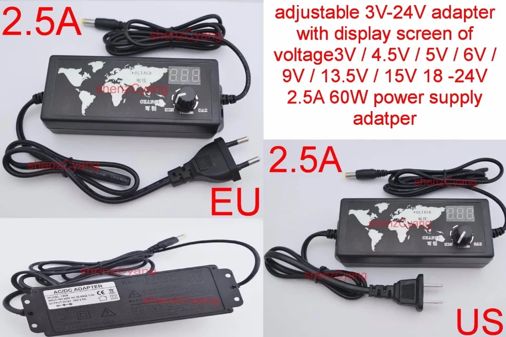1PCS nastavljiv 3V-24V ac s zaslonu voltage3V/4.5 V/5V/6V /9V /13.5 V/15V 18V19V 20V -2.5 24V 60 W napajanje