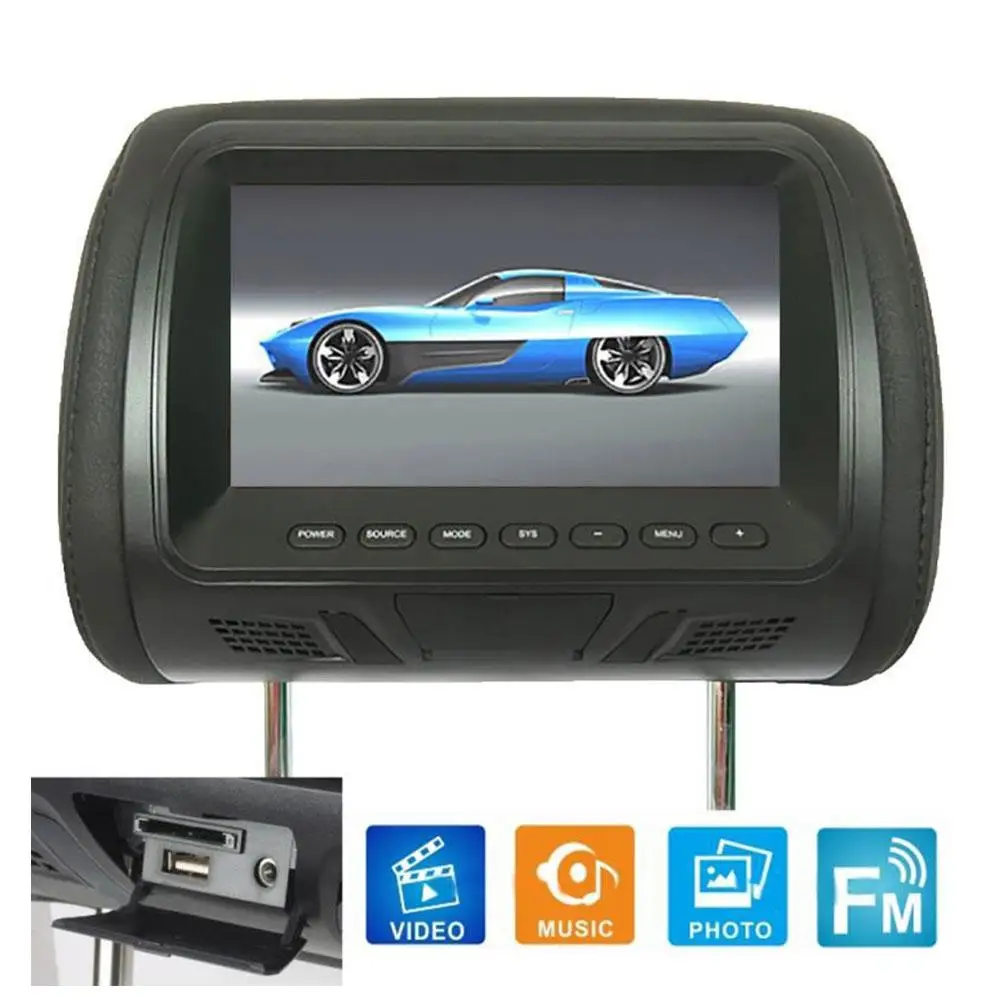 Avto Usnje Vzglavnik Monitor Rear Seat Entertainment Multimedijski MP3/MP4/FM/Video/Muisc/TF Kartice Player 7-Palčni HD Univerzalni