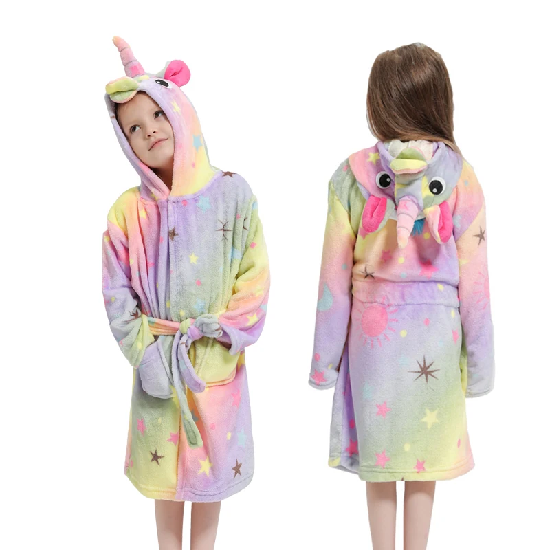 Otroški kopalni plašč Pozimi Hooded Samorog Obleke Za Dekleta Pižame Otrok Hišna Obleke Flanela Fant Sleepwear Panda Baby Haljo Brisačo