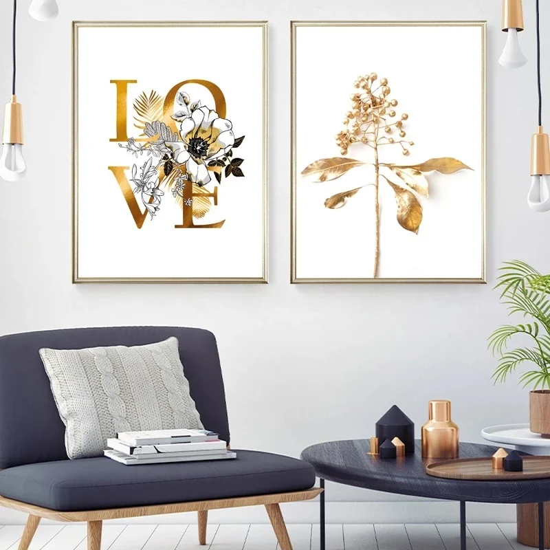 Sodobna Zlati Listi Cvet Platno Slikarstvo Plakat Luksuzni Stenskih Slikah, Za Dnevni Sobi Doma Dekoracijo Poročno Darilo