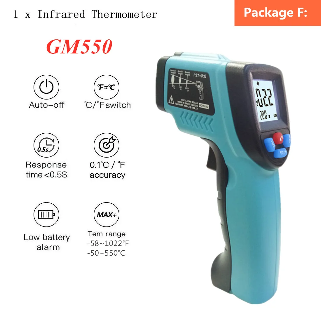 Infrardeči Termometer (Ne za Človeško) Temperatura Pištolo -58℉, da 1022℉ (od -50 do 550℃) Digitalni Pyrometer brezkontaktno IR Termometro
