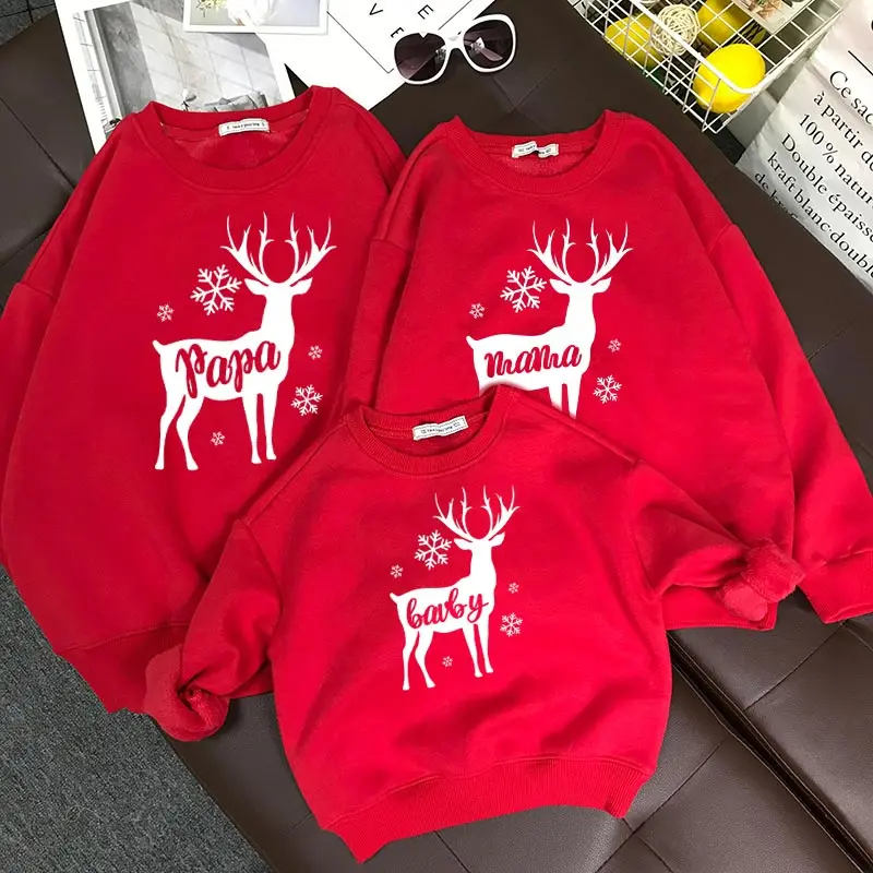 Družina ujemanja obleke mamica sina videz sweatshirts baby boy majica hči oblačila tiskanje jelena očka moda Božič MAMA PAPA