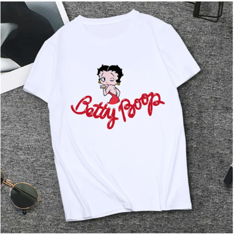 2020 Moda za Ženske okoli Vratu T-Shirt Kratek Rokav T-Shirt Darila za Dekle Moda za Ženske AOWOF Betty Boop Dame T-shirt