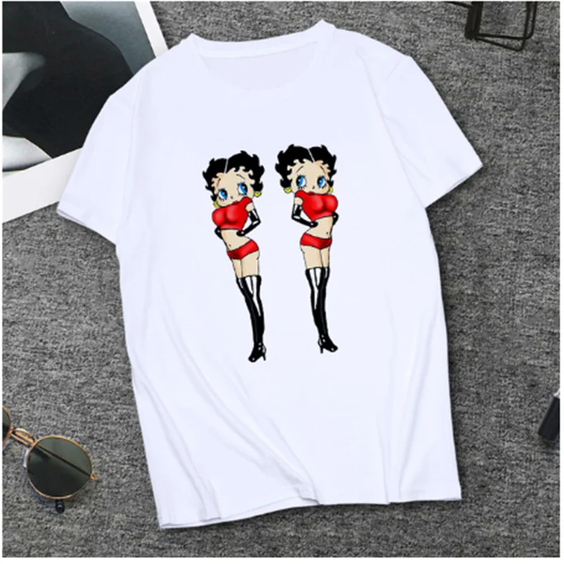 2020 Moda za Ženske okoli Vratu T-Shirt Kratek Rokav T-Shirt Darila za Dekle Moda za Ženske AOWOF Betty Boop Dame T-shirt