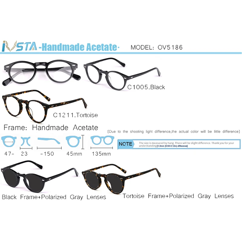 IVSTA OV 5186 z logotipom Gregory Peck Acetat Očala Ženske Krog Polarizirana sončna Očala blagovne Znamke Oblikovalec z Box Kratkovidnost Optični