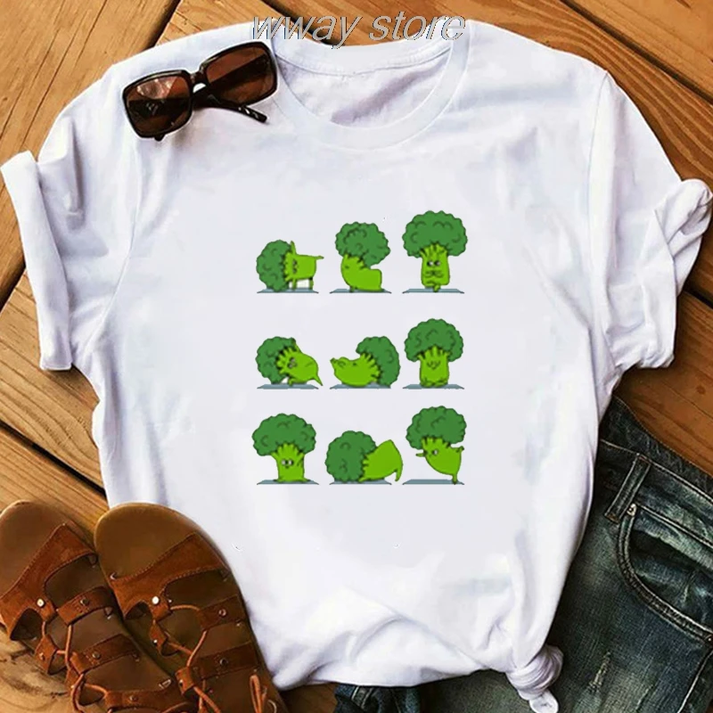 Poletna Majica s kratkimi rokavi Ženske Smešno Suši Brokoli Dragon Fruit izvajajo Natisni T-majice Srčkan Beli Vrh Tee Dekle