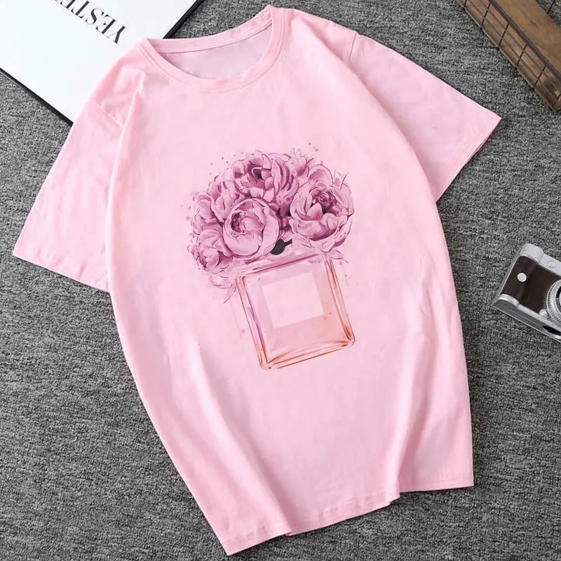 Camisetas Verano Mujer Plus Velikost Poletje Ženske Modi Lady Pink Tiskanja Parfum Estetske Tshirt Harajuku Tee Shirt Femme T-shirt