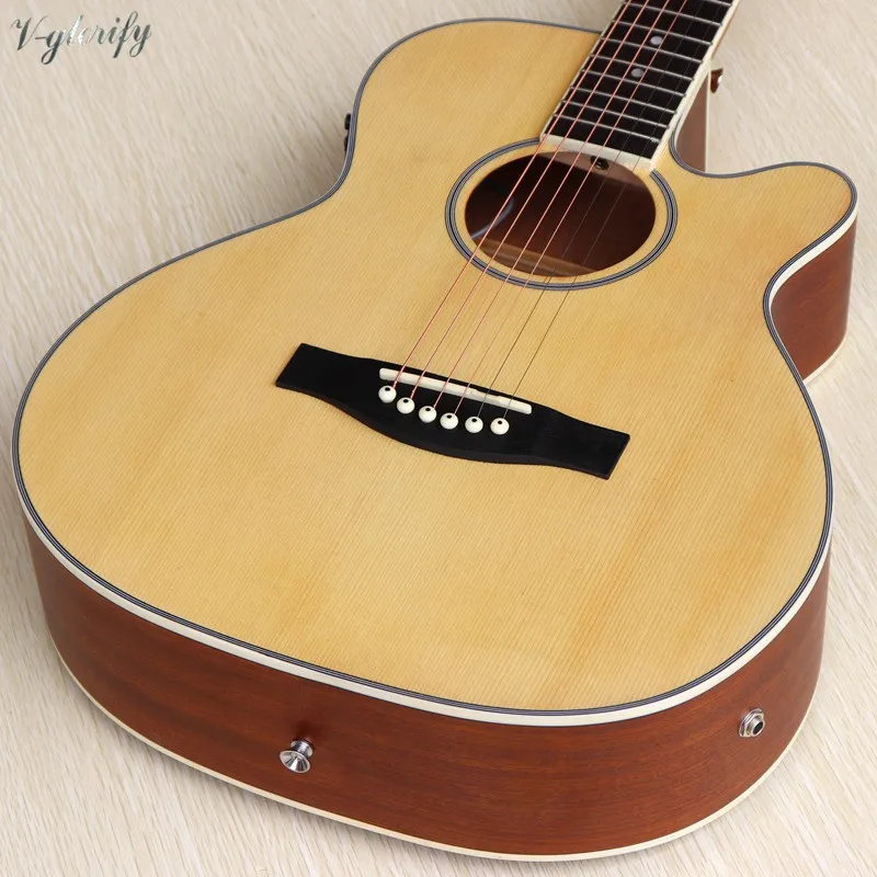 36 palčni naravne barve, električno akustična kitara mat konča smrekovega lesa vrh 6 string folk kitare z sprejemnik funkcijo