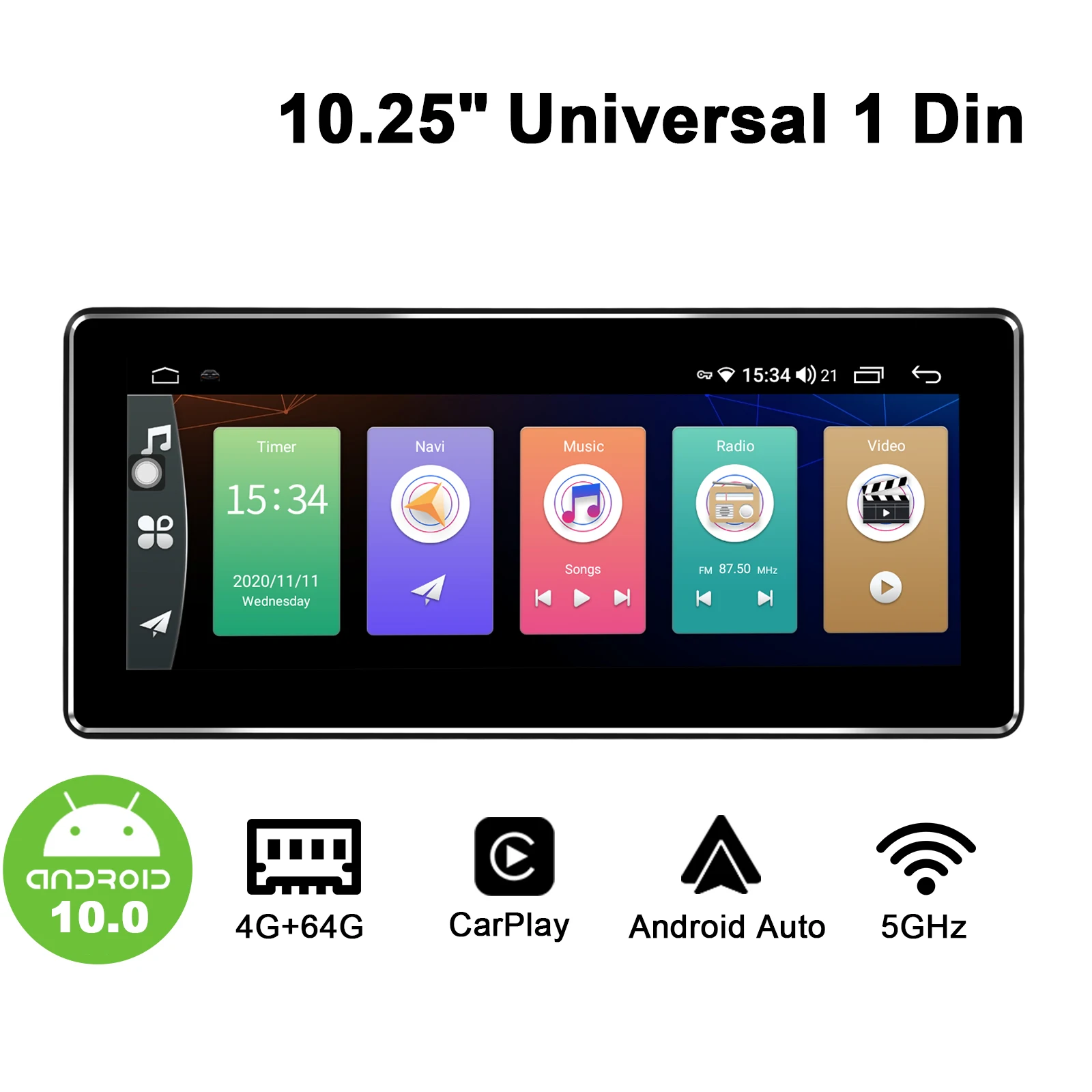 JOYING 1 din univerzalni avto radio 10.25 palčni Okta Core 4GB+64GB 1280*480 s Carplay&4G IPS HD stereo GPS video autoradio igralec