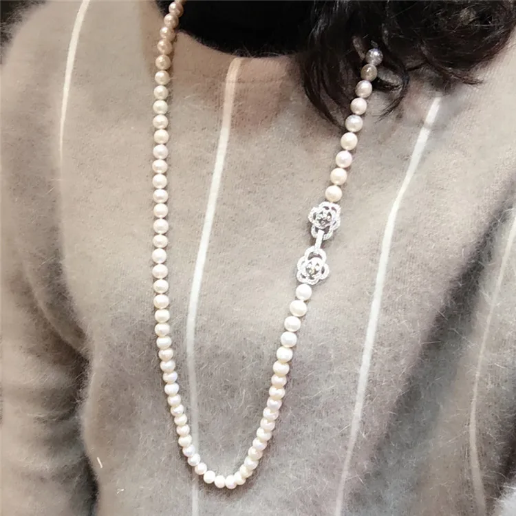 NEW Vroče prodati 8-9 mm 60 cm bela naravnih sladkovodnih biserna ogrlica, dolg pulover verige modni nakit
