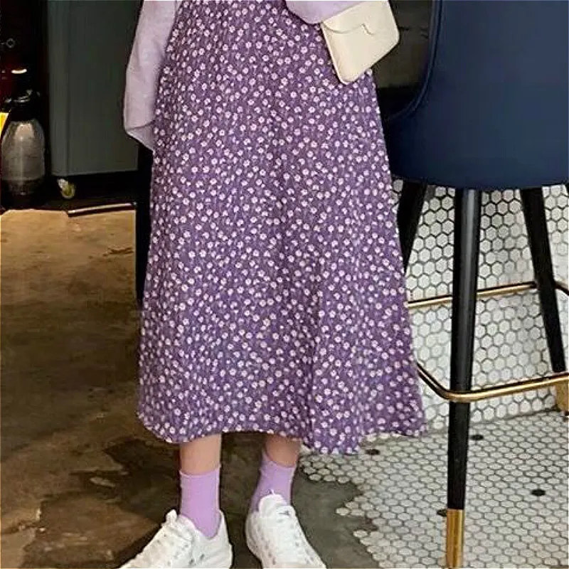 Krila Ženske Eleganten Modni Mehko Šifon Poletne Počitnice Dame, Oblačila Vroče Prodaje Cvetlični Korejski Femme Mid-Tele A-Line Tiskanja Ins