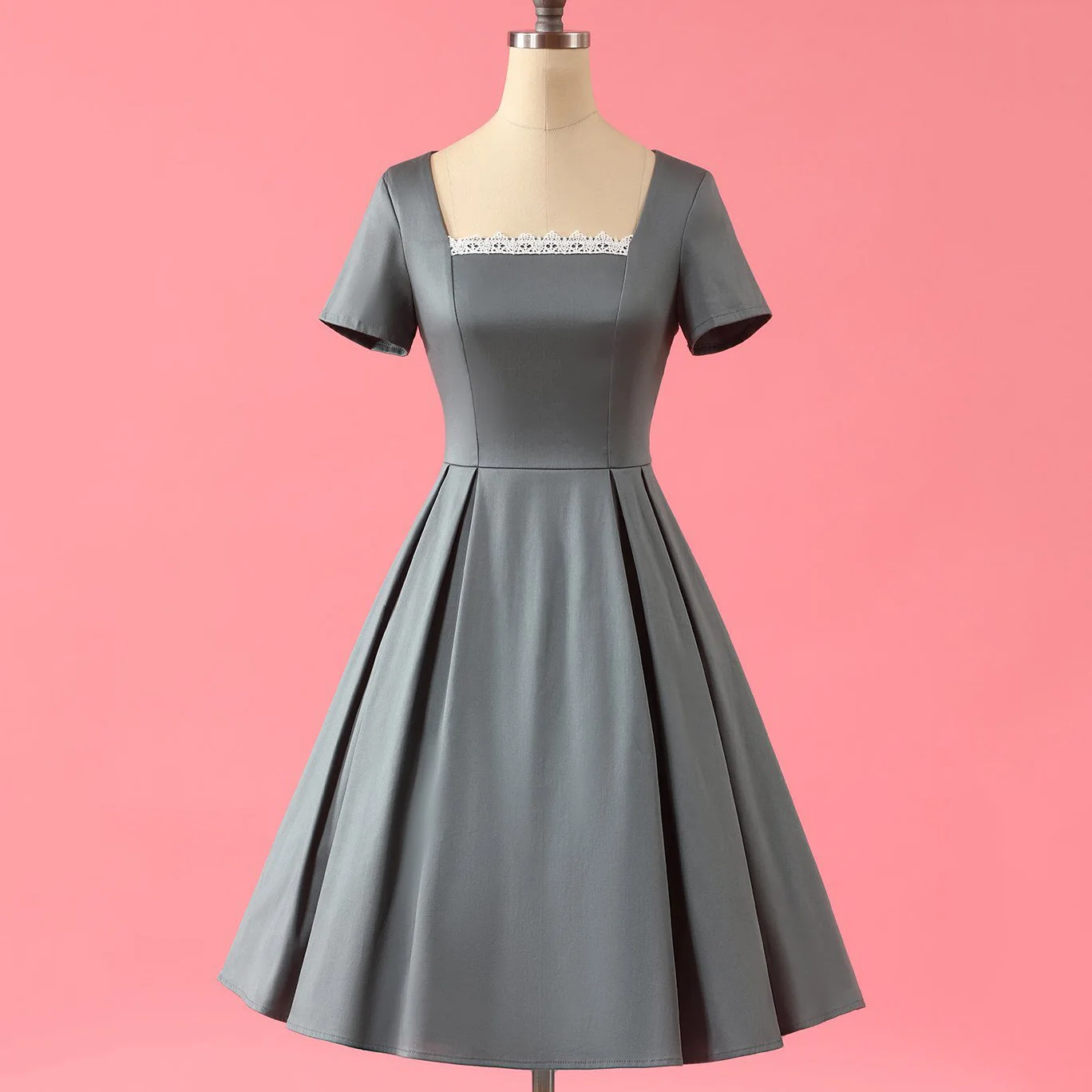 2020 Retro Vintage Stranka Obleko 50s, 60s Siva Naguban Plus Velikost Trdnih Bombaž Tunika Plus Velikost Ženske Ženske Swing Rockabilly Obleke