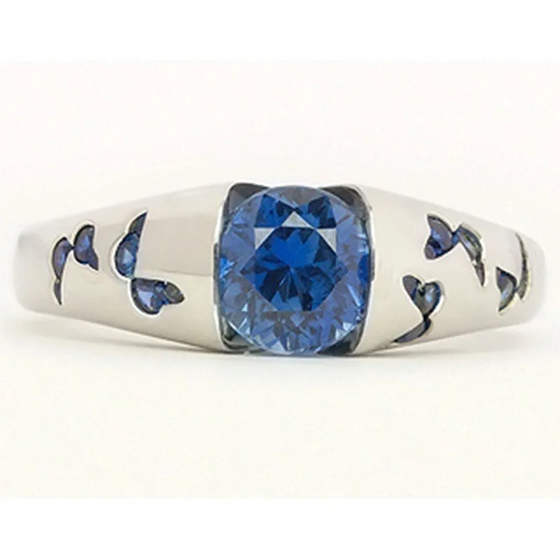 Vintage 925 Srebro Vdelan Sea Blue Butterfly Obroč za Ženske Angažiranosti Poročno Darilo Nakit Prstan Diamant Obroči za Ženske