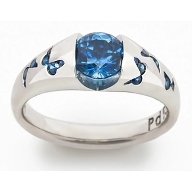 Vintage 925 Srebro Vdelan Sea Blue Butterfly Obroč za Ženske Angažiranosti Poročno Darilo Nakit Prstan Diamant Obroči za Ženske