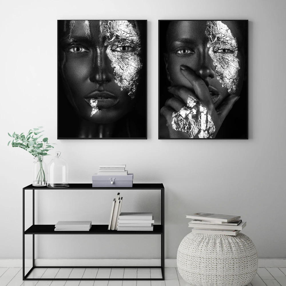 Črna Srebrna Golih Afriške Umetnosti Ženska Slikarstvo na Platno Cuadros Plakat in Tiskanje Skandinavskih Stenske Slike za Dnevna Soba Dekor