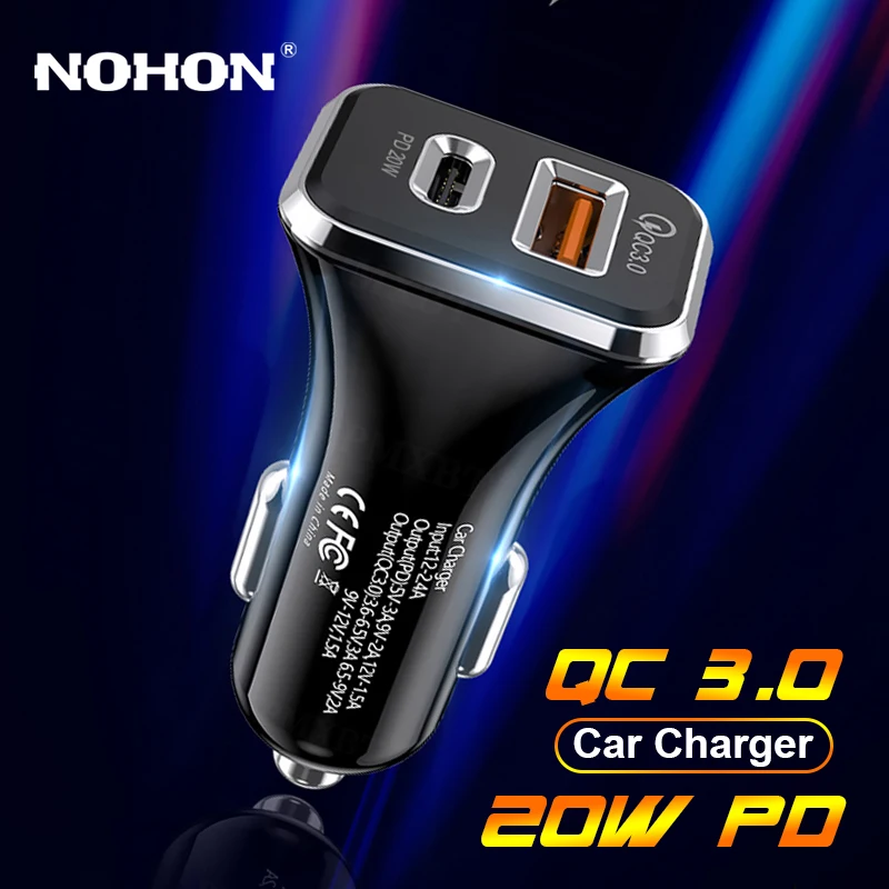 NOHON PD 20W Avto Polnilec, QC 3.0 Hitro Polnjenje Cigaretni Vžigalnik v Avtu USB C Polnilnik za iPhone, Samsung Huawei Xiaomi