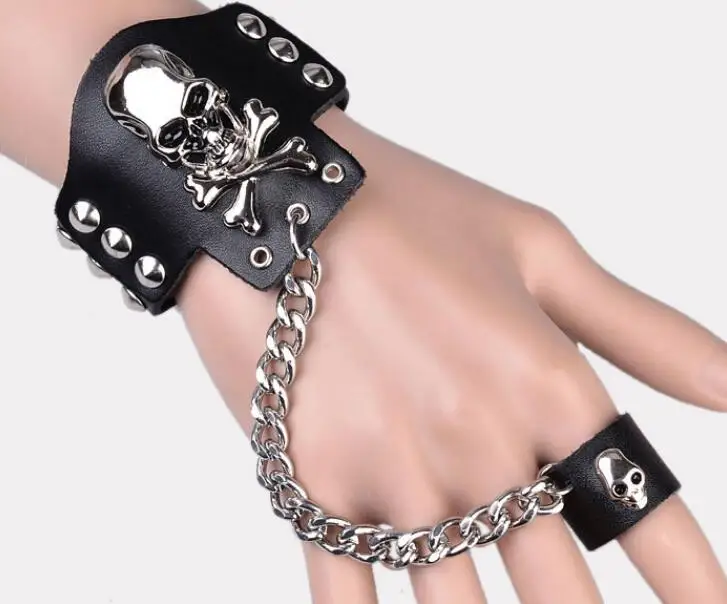 Modne moške, ženske, Hip-hop-ne-mainstream pol-prst rokavice veriga obroč pravega usnja punk zakovice rokavice obroči R1593