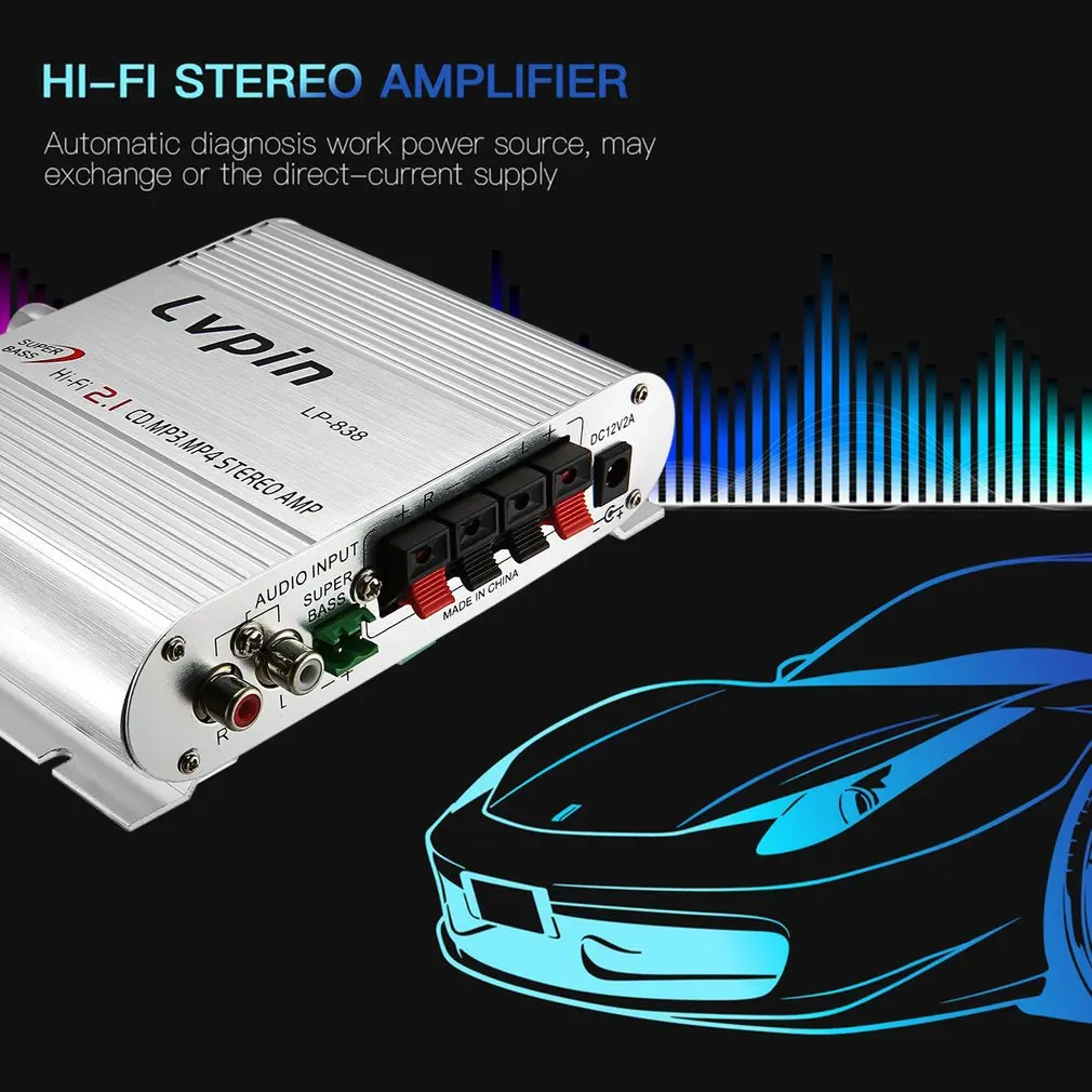 Audio Stereo Bass Zvočnikov OJAČEVALEC CD MP3 Radio Avto Auto Motor Boat Domov Mini Hi-fi Iver 12V 20W Lahek Aluminij 2 (2.0)