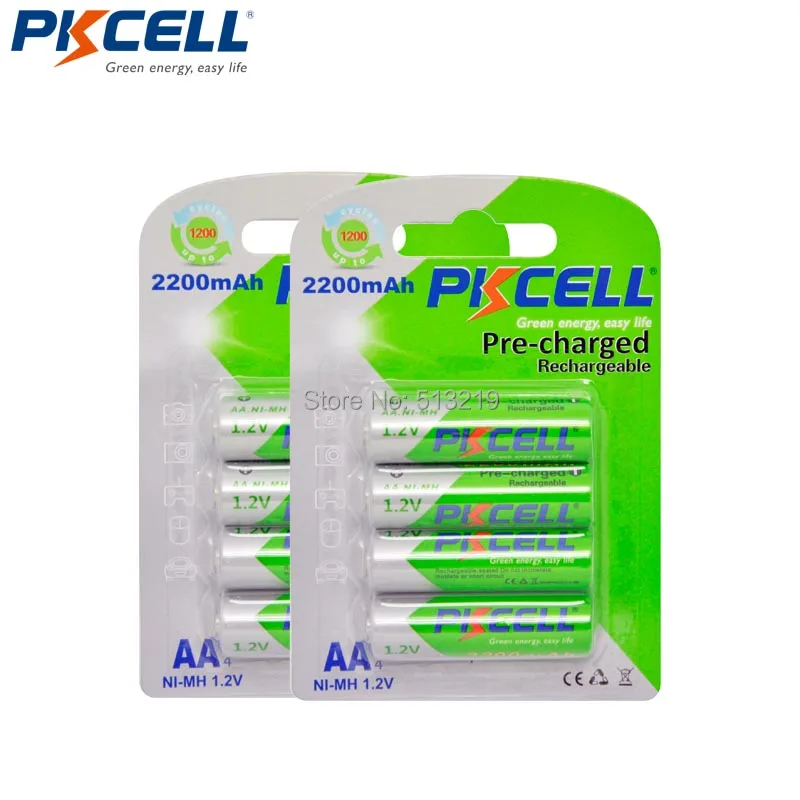 8PCS/2card PKCELL Baterije AA NIMH Polnilne Baterije AA 2A nizke self razrešnice 1,2 V 2200MAH baterija za polnjenje NI-MH baterije precharge