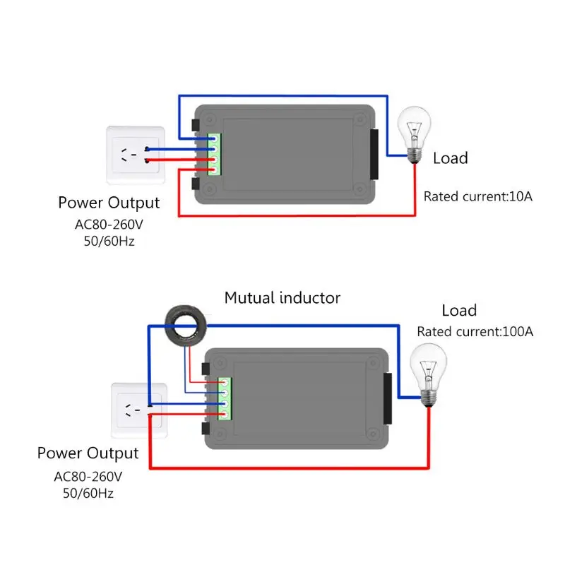 6in1 Digital AC 80~260V Power Energy Monitor Napetosti tok KWh Watt Meter 100A