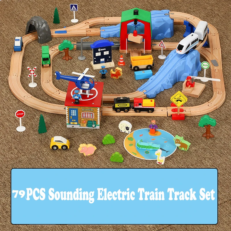 79PCS Magnetni Zvočni Električni Vlak Nastavite Več Prizorov Železniške Modela Avtomobila Uganke Leseni Vlak Skladbo Nastaviti Brio Igrače Za Otroke