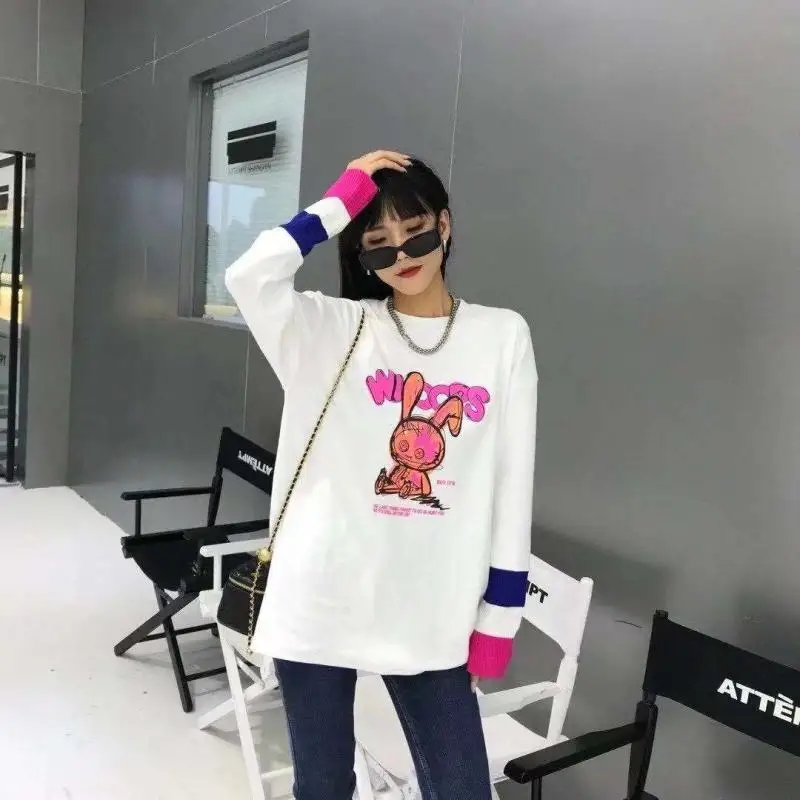 Risanka Tiskanja ženska Moda in Ženske 2021 T-shirt Svoboden Priložnostne Krog Vratu Tee Shirt Minimalističen Mujer Camisetas korejskem Slogu