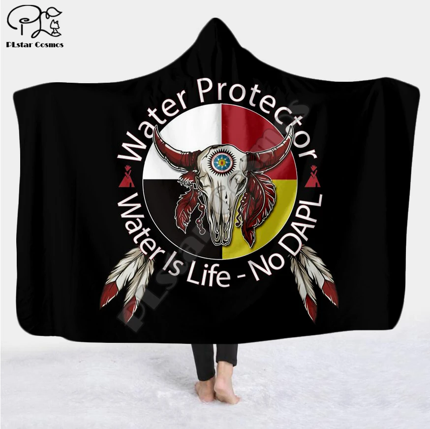 Plstar Kozmos Black Materni Indijski Lakota Lobanje Hooded Odejo 3D full tiskanja Nosljivi Odejo Odrasli moški ženske slog-12