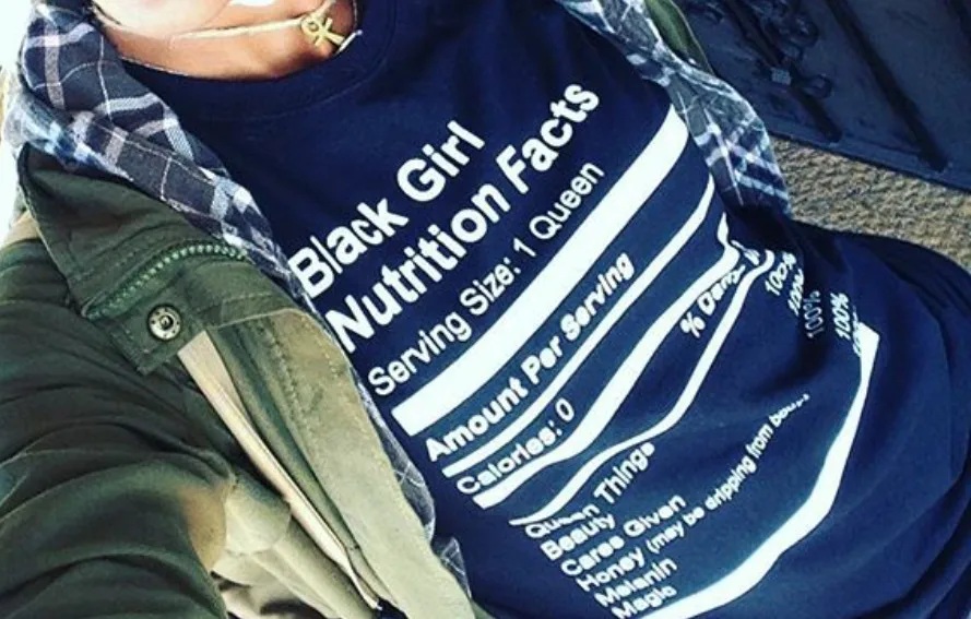 1PCS Črno Dekle Prehrana Dejstva majica s kratkimi rokavi Ženske Melanin Majica Kraljica Prehrana Dejstva Majica Humor Tees Za Ženske
