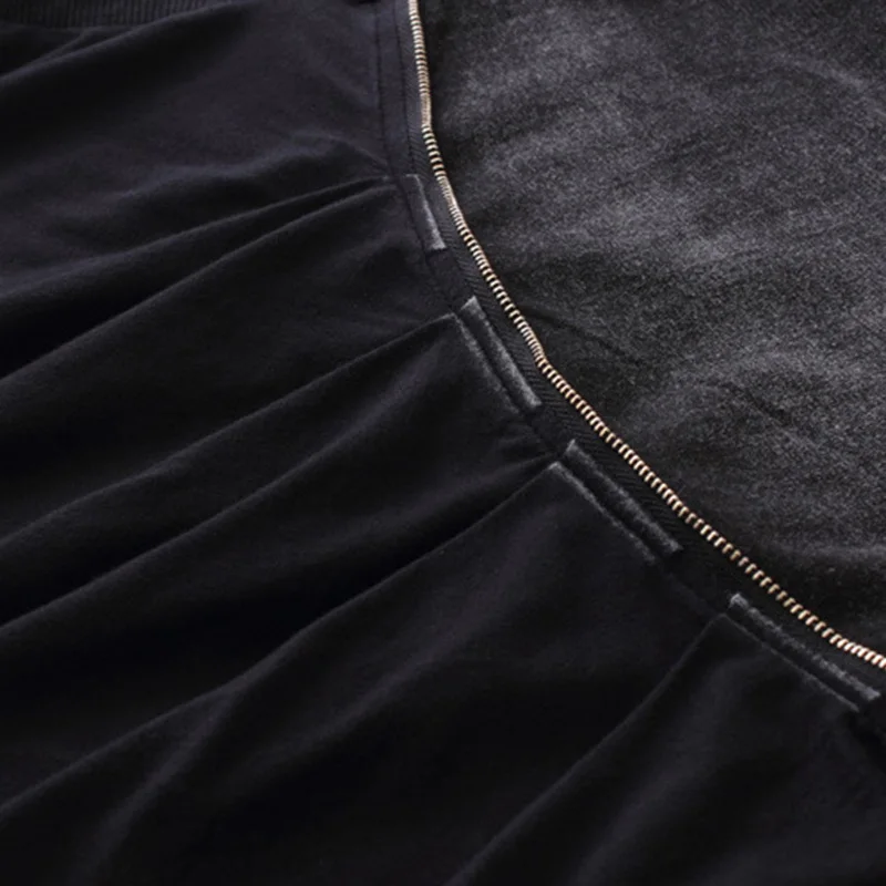 CHICEVER Črnem Puloverju V Vratu T Shirt Mozaik Zadrgo Žep Batwing Dolg Rokav Prevelik T Srajce 2020 Jeseni Mode Tide