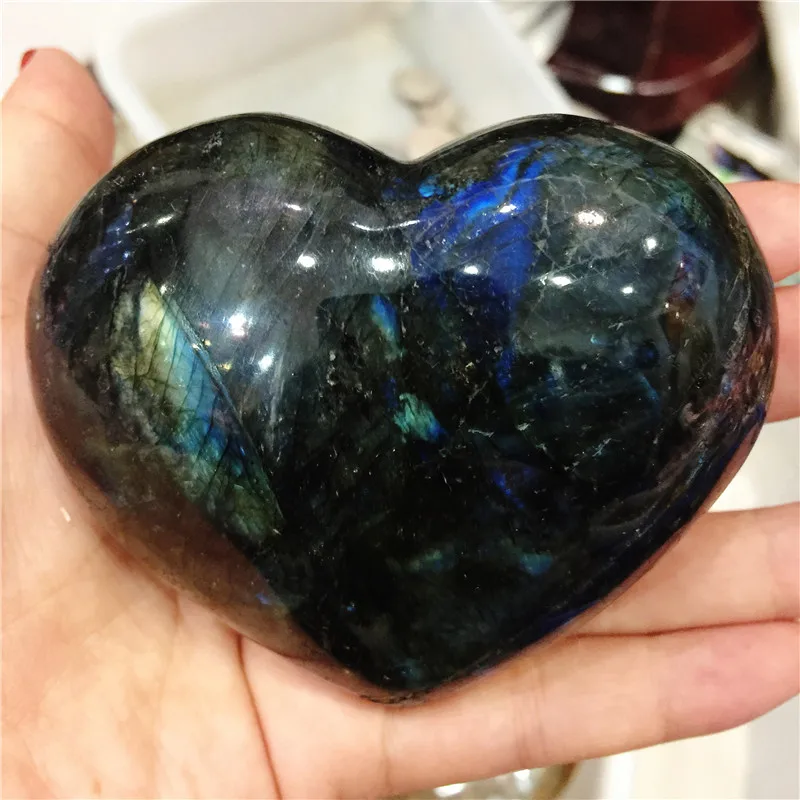 Modra Flash Labradorite Srce Moonstone Reiki Healing Kristalno Srce Ljubezen Božič Doma, Okras, Darila
